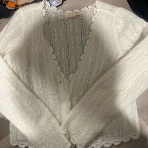 Sezane Cream Scalloped Mohair-Blend Cardigan